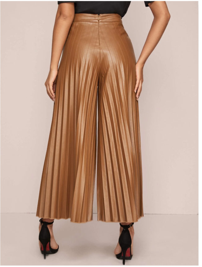 Pantalon plissé ample en cuir PU