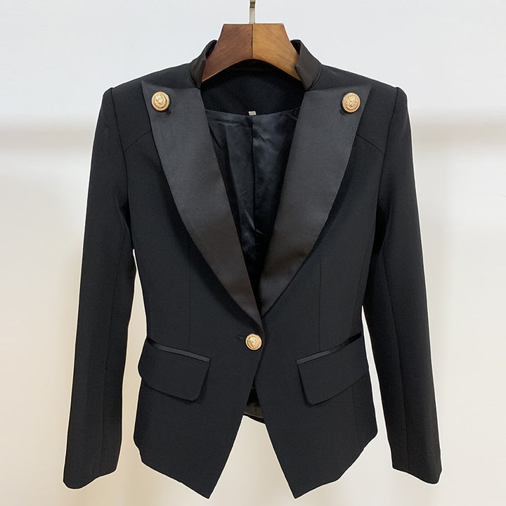 Designer Stylish Blazer Single Button Bouton Lion Agrémentée-veste-Adrienne&amp;Sandrine