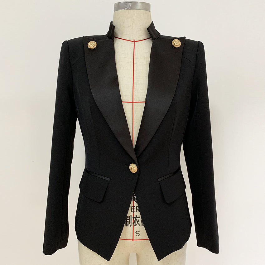 Designer Stylish Blazer Single Button Bouton Lion Agrémentée-veste-Adrienne&amp;Sandrine