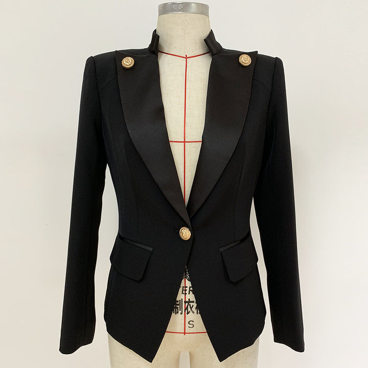 Designer Stylish Blazer Single Button Bouton Lion Agrémentée-veste-Adrienne&amp;Sandrine