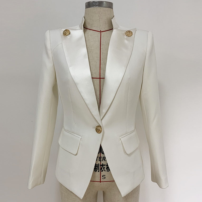 Designer Stylish Blazer Single Button Bouton Lion Agrémentée-veste-Adrienne&amp;Sandrine
