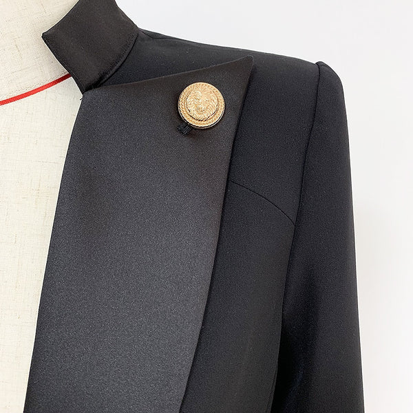 Designer Stylish Blazer Single Button Bouton Lion Agrémentée-veste-Adrienne&Sandrine