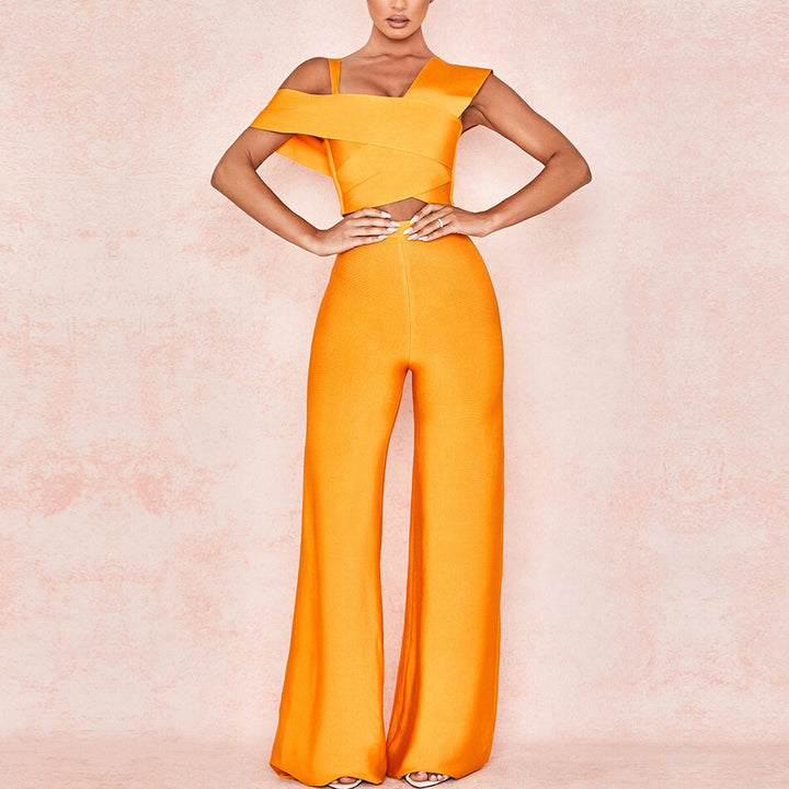 Ensembles 2 Pièces Spaghetti Strap Haut À Manches Courtes et Pantalon Long-set d&