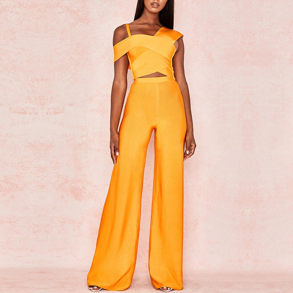 Ensembles 2 Pièces Spaghetti Strap Haut À Manches Courtes et Pantalon Long-set d&