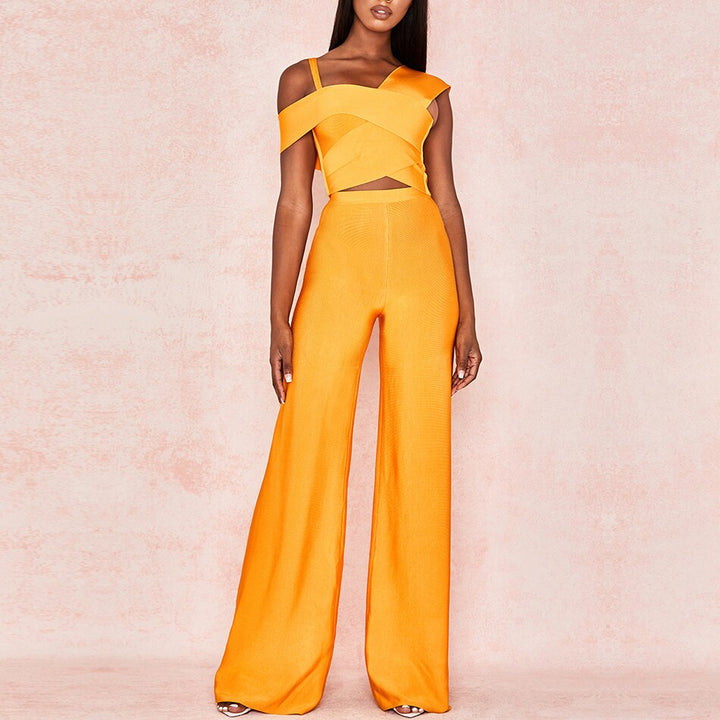 Ensembles 2 Pièces Spaghetti Strap Haut À Manches Courtes et Pantalon Long-set d&