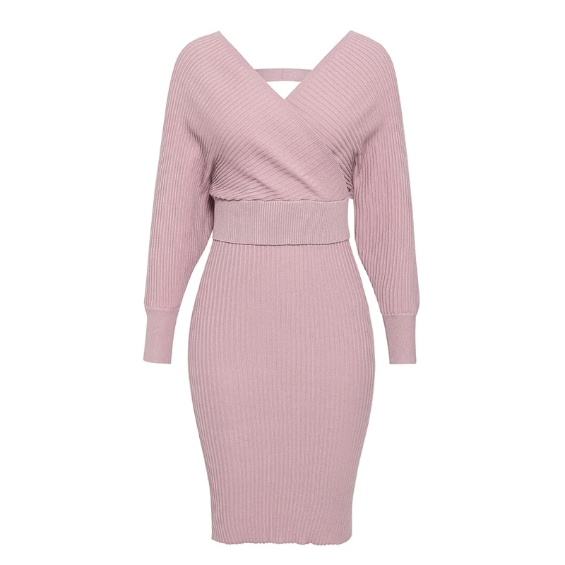 Robe élégante Rosy cou-V automne hiver-robe-Adrienne&amp;Sandrine