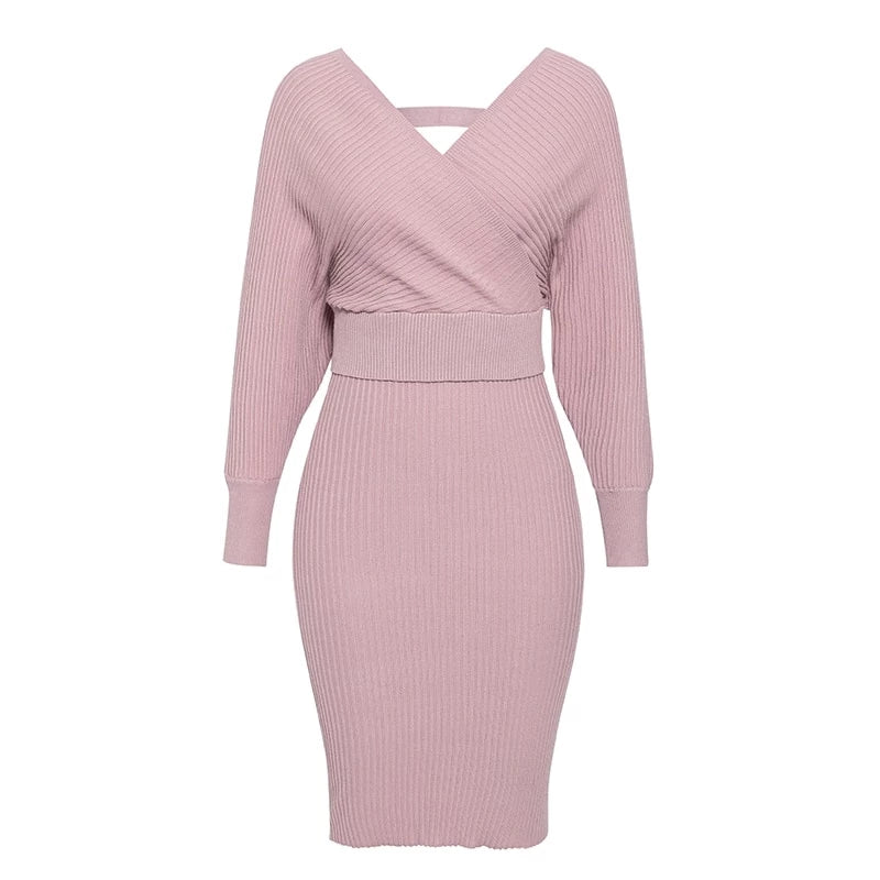 Robe élégante Rosy cou-V automne hiver-robe-Adrienne&Sandrine