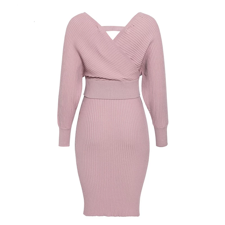 Robe élégante Rosy cou-V automne hiver-robe-Adrienne&amp;Sandrine