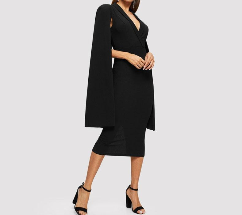 Black Bertine Cape Dress