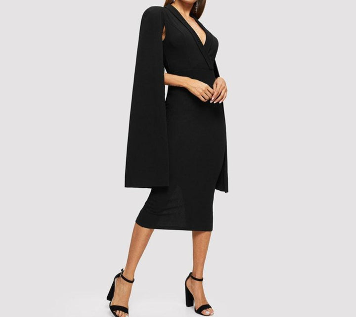 Black Bertine Cape Dress