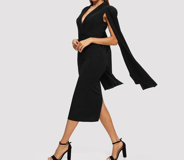 Schwarzes Cape-Bertine-Kleid