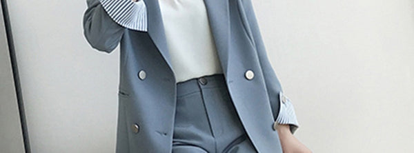 2 pièces ensembles à double boutonnage Blazer surdimensionné + pantalon taille L-5XL-set d'ensemble-Adrienne&Sandrine