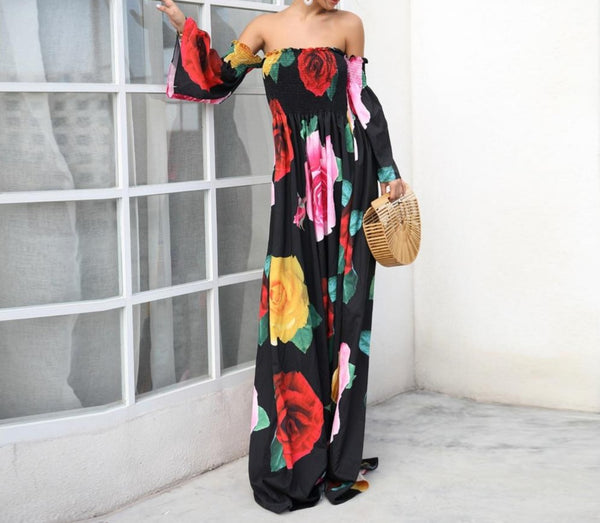 Schulterfreies Kleid mit Blumenmuster