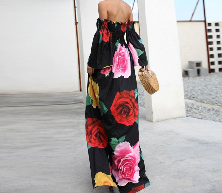 Robe Imprimée Hors Épaule fleurie