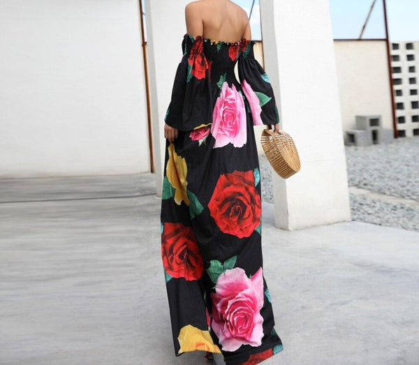 Schulterfreies Kleid mit Blumenmuster