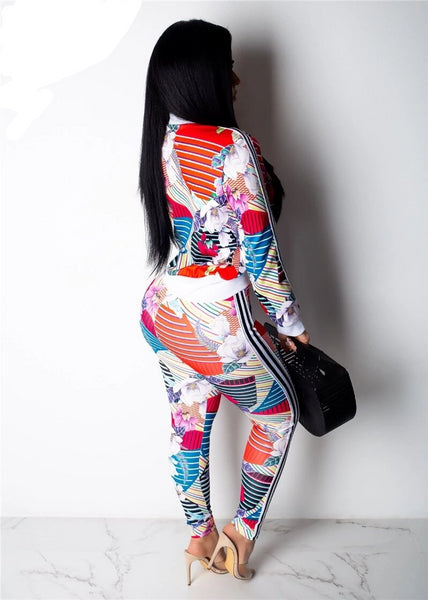 Ensemble deux pièces à imprimé floral Haut à manches longues et pantalon Femme-Adrienne&Sandrine