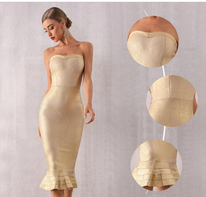 Gold Bandage Evening Dress