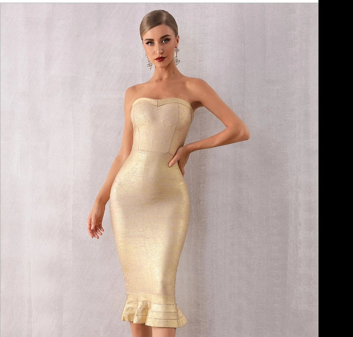 Gold Bandage Evening Dress