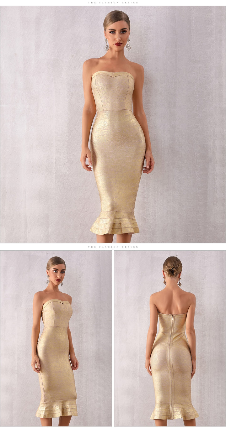 Gold Bandage Evening Dress