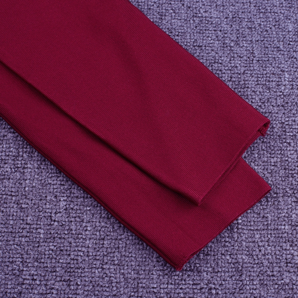 Wine Long Sleeve Bandage Dress Plus Size XL-3XL
