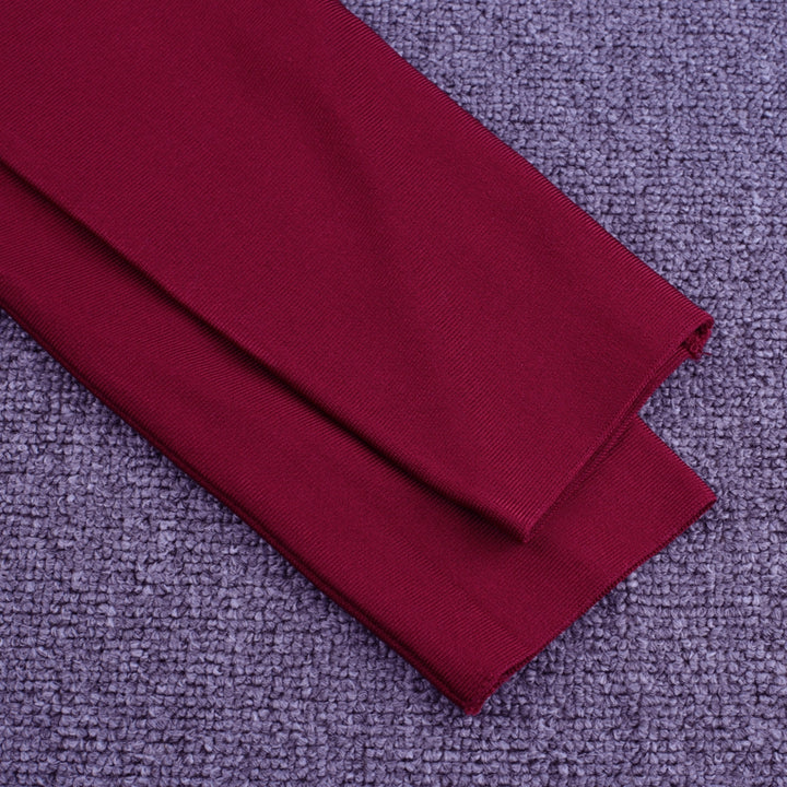 Wine Long Sleeve Bandage Dress Plus Size XL-3XL