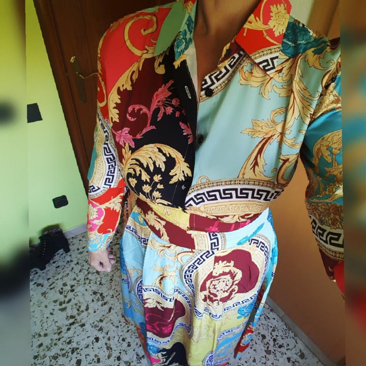 Robe décontractée à col rabattu imprimé