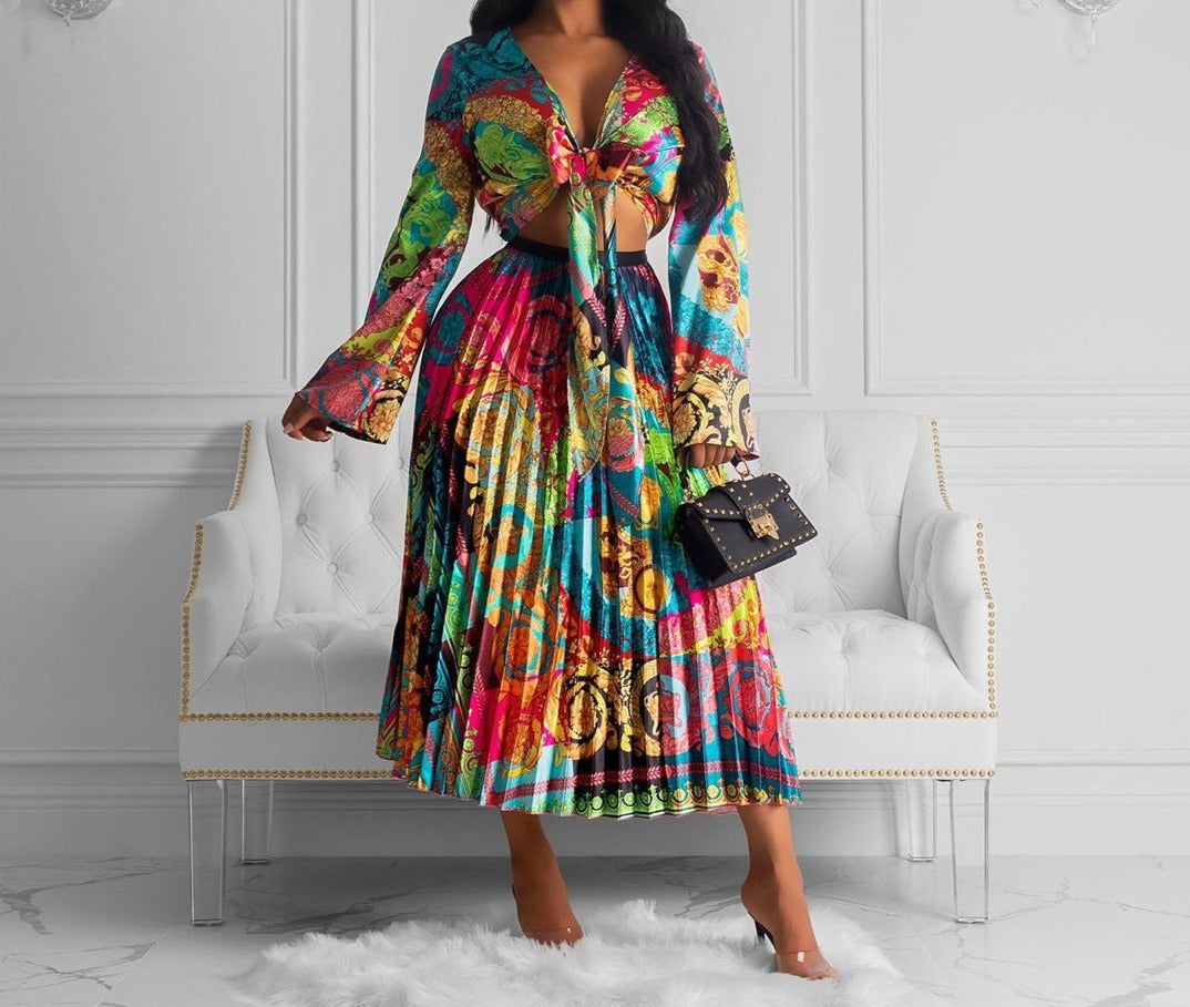 Grace 2-Piece Blouse and Pleated Skirt Sets