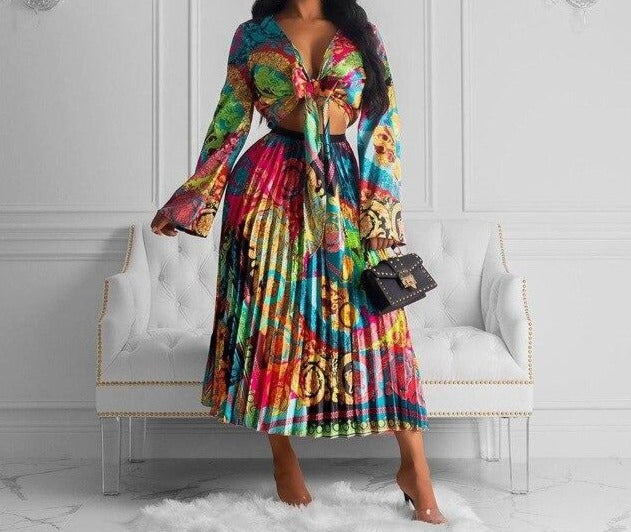 Grace 2-Piece Blouse and Pleated Skirt Sets