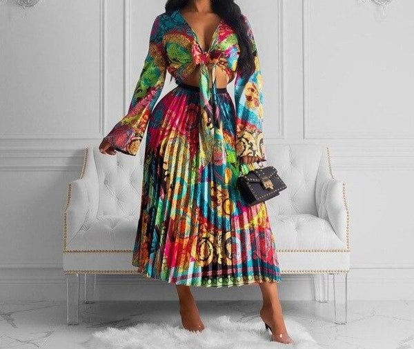 Ensembles 2 pièces Blouse et jupes plissées Grace