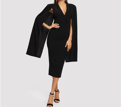 Black Bertine Cape Dress
