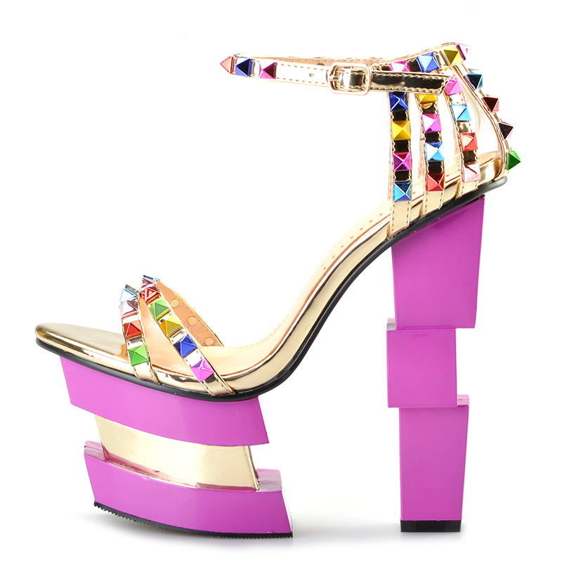 Chaussures été style étrange à talons hauts et roses avec plateforme pour femme-Sandale-Adrienne&Sandrine