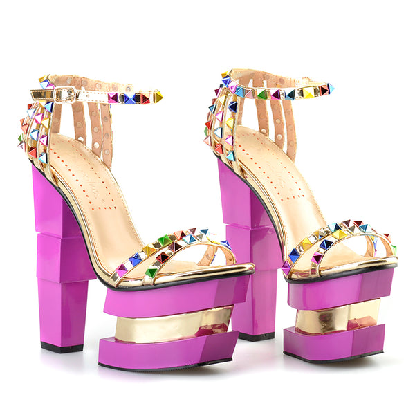 Chaussures été style étrange à talons hauts et roses avec plateforme pour femme-Sandale-Adrienne&Sandrine