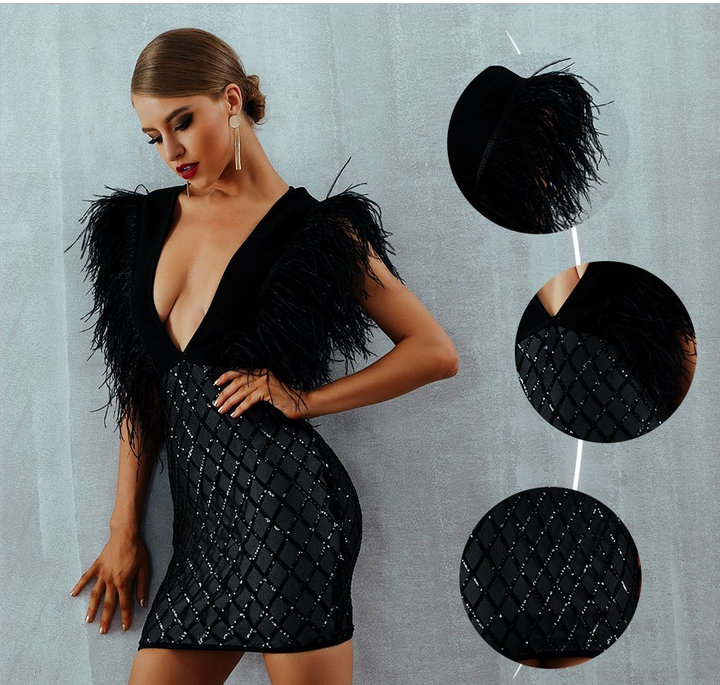 mini Robe Élégant Sexy Col En V Sans Manches Celebrity Party Dress-robe-Adrienne&amp;Sandrine