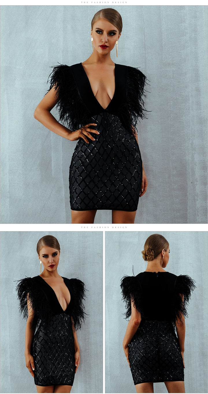 mini Robe Élégant Sexy Col En V Sans Manches Celebrity Party Dress-robe-Adrienne&amp;Sandrine