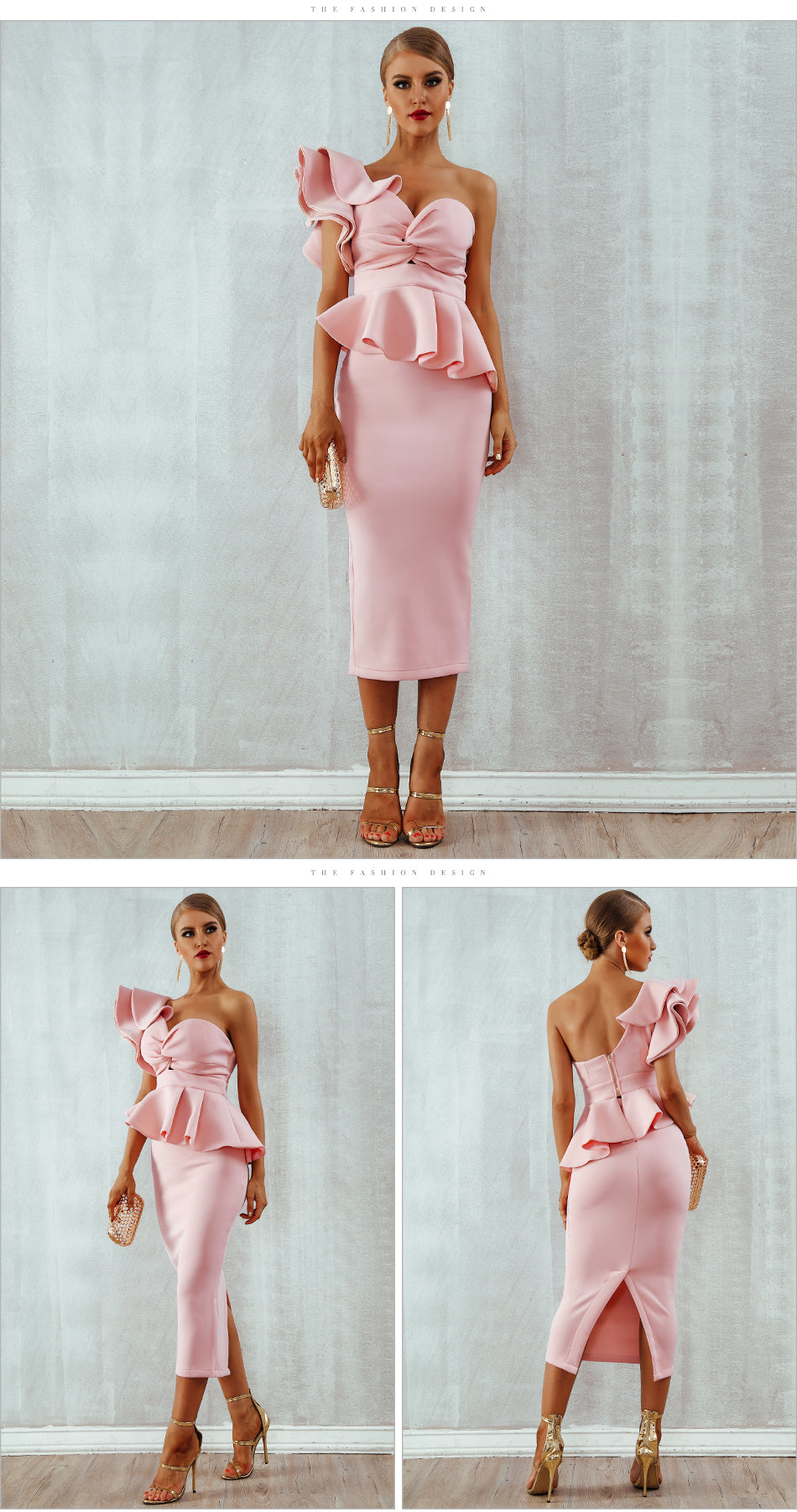 Robe De Soirée Femmes Sexy Moulante Ensembles Une Épaule Volants À Manches Courtes Sans Bretelles-set d&