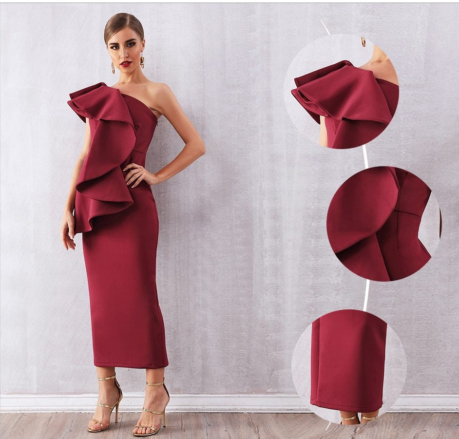 Sexy Robe Sans Manches À Volants Une Épaule Moulante-robe-Adrienne&Sandrine