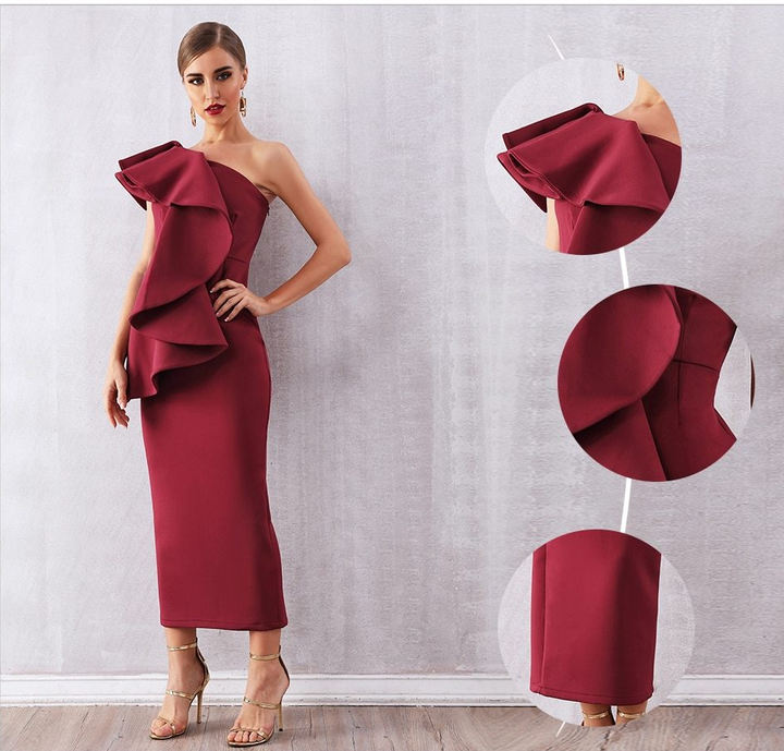 Sexy Robe Sans Manches À Volants Une Épaule Moulante-robe-Adrienne&amp;Sandrine