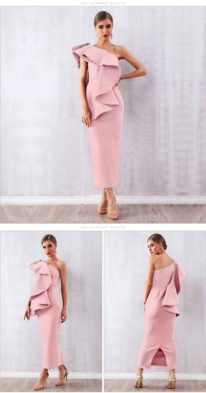 Sexy Robe Sans Manches À Volants Une Épaule Moulante-robe-Adrienne&amp;Sandrine