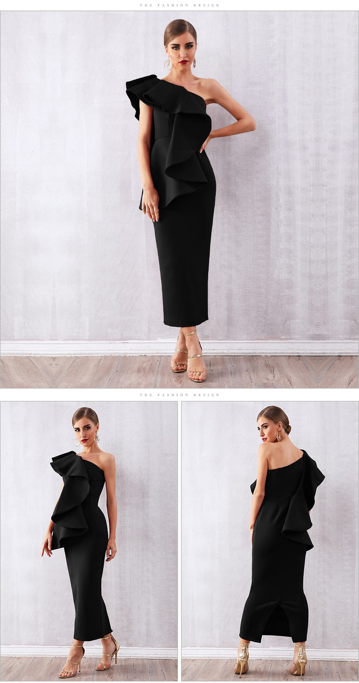 Sexy Robe Sans Manches À Volants Une Épaule Moulante-robe-Adrienne&amp;Sandrine