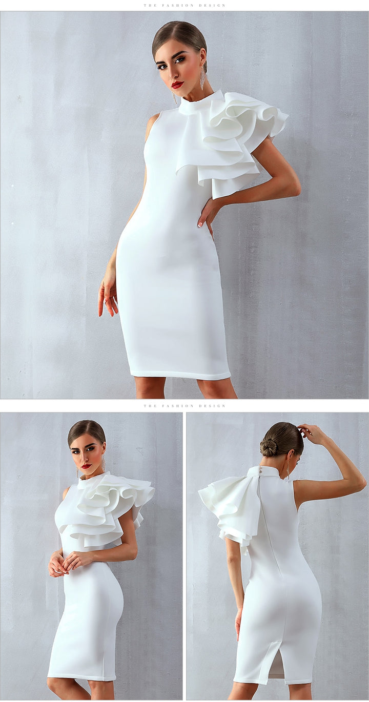 Sexy Robes des Célébrités Sans Manches À Volants Moulante-robe-Adrienne&amp;Sandrine
