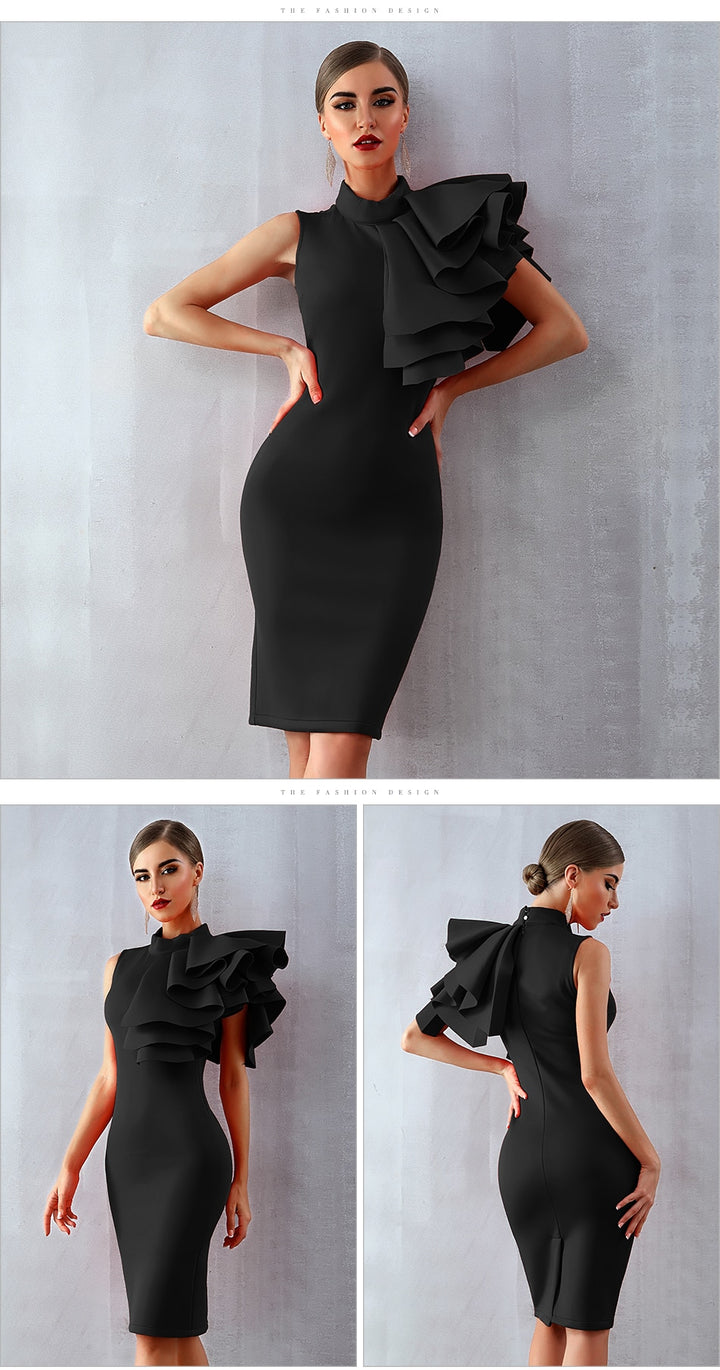 Sexy Robes des Célébrités Sans Manches À Volants Moulante-robe-Adrienne&amp;Sandrine