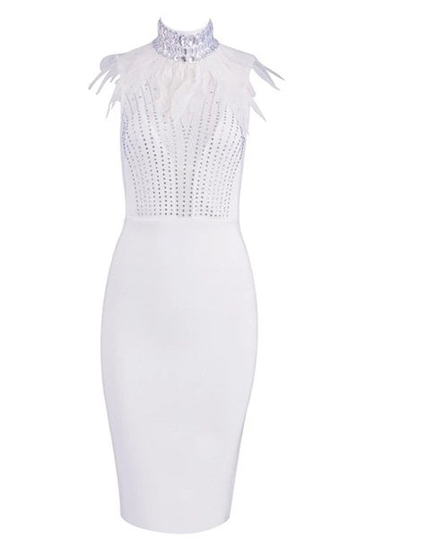 Robe De Luxe Sans Manches Noir Plume avec Diamant-robe-Adrienne&Sandrine