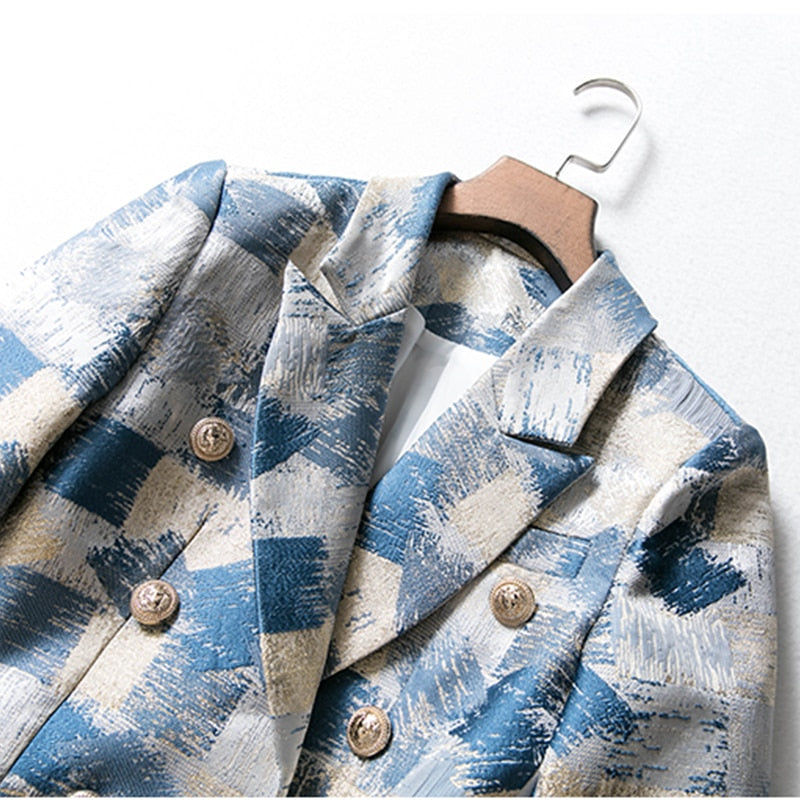 Blazer Entaillé Double Poitrine Plaid Impression Graffiti-veste-Adrienne&amp;Sandrine