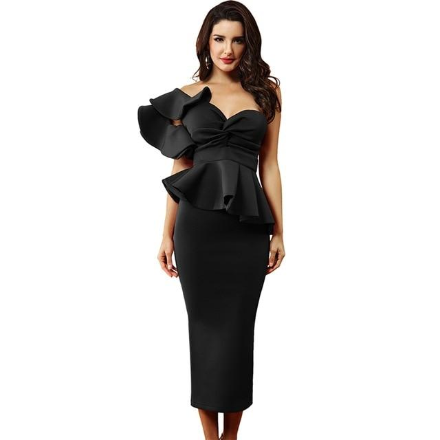 Robe De Soirée Femmes Sexy Moulante Ensembles Une Épaule Volants À Manches Courtes Sans Bretelles-set d&