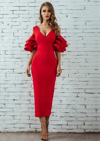 Celebrity Party Dress jaune rouge à manches volants papillon-robe-Adrienne&Sandrine