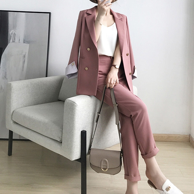 2 pièces ensembles à double boutonnage Blazer surdimensionné + pantalon taille L-5XL-set d'ensemble-Adrienne&Sandrine