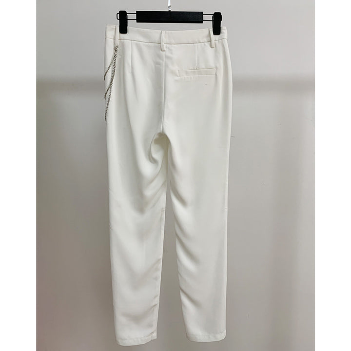 Pantalon Blanc Orné en Chaîne métal-pantalon-Adrienne&amp;Sandrine