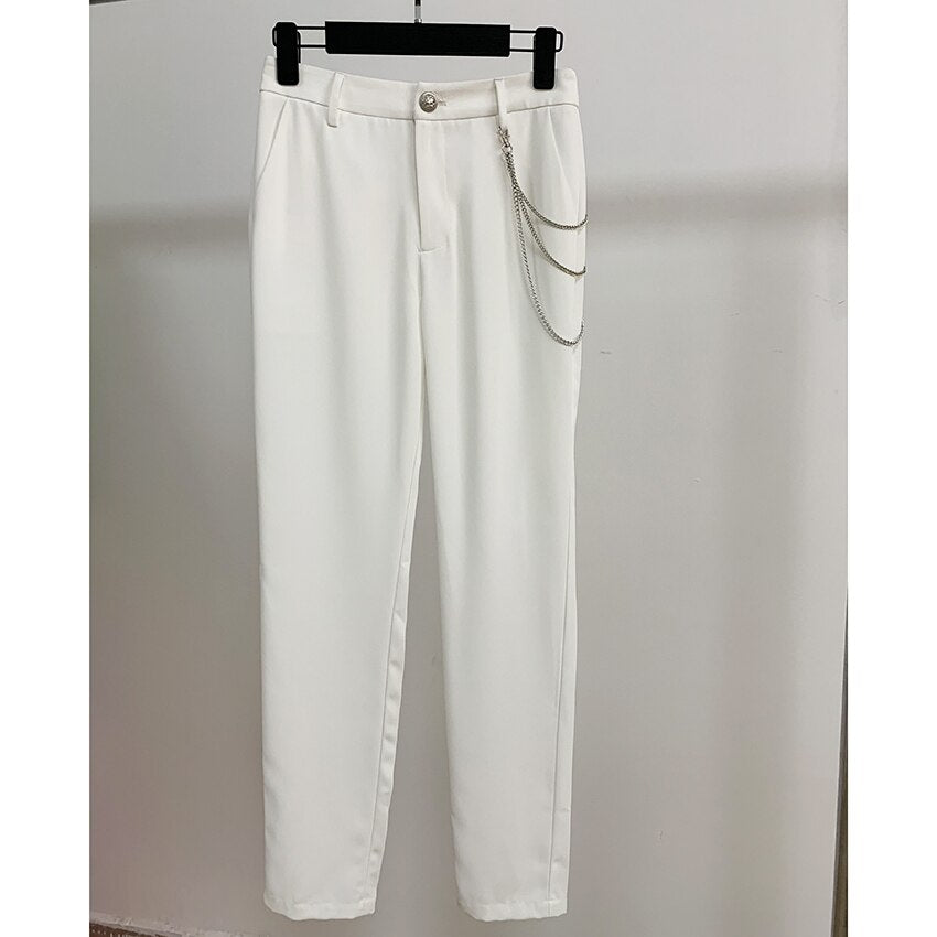 Pantalon Blanc Orné en Chaîne métal-pantalon-Adrienne&amp;Sandrine