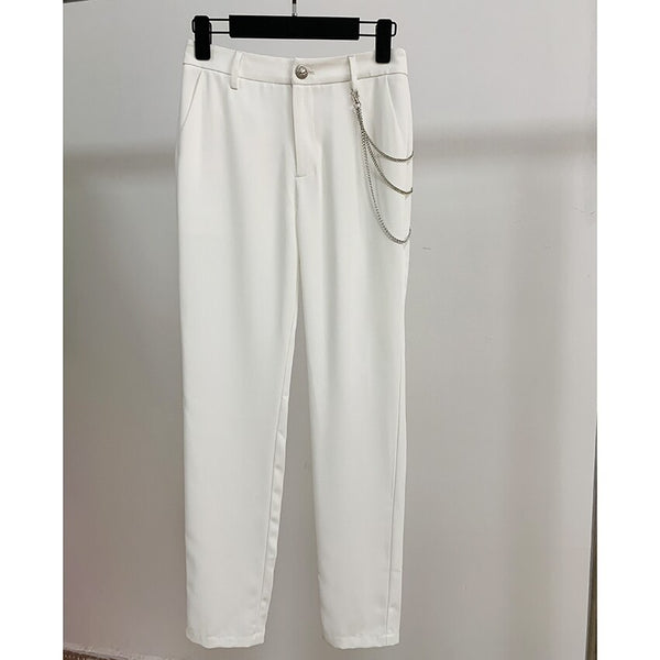 Pantalon Blanc Orné en Chaîne métal-pantalon-Adrienne&Sandrine