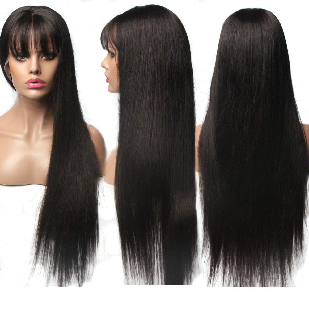 Lace Front Human Hair Wigs With Bang Brazilian Remy 13X6 Pre Plucked With baby Hair-Adrienne&amp;Sandrine
